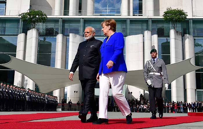 Pics: PM Modi Meets German Chancellor Angela Merkel, Gets Ceremonial Welcome