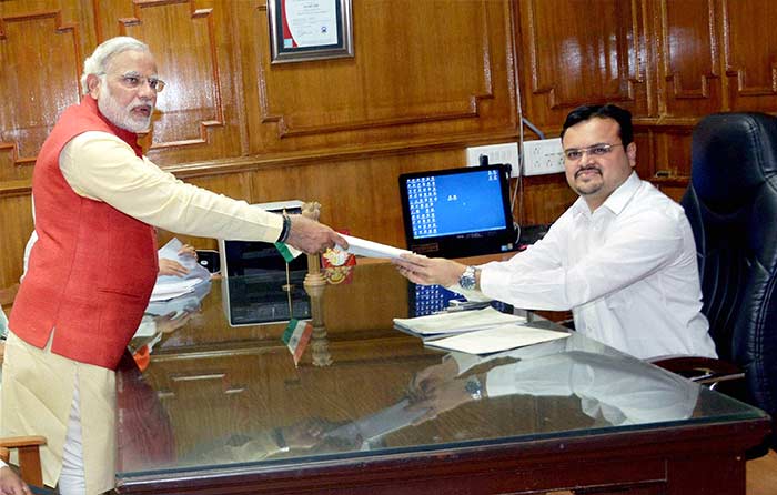 Bharatiya Janata Party's prime ministerial candidate Narendra Modi filing his nomination for the Lok Sabha election from Vadodara in Gujarat.