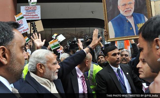 Supporters gathered outside the St James Court Hotel in London welcomed the Prime Minister with chants of 'Har Har Modi'. His arrival amid heavy security was followed by pictures and handshakes.