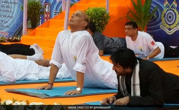 Home Minister Rajnath Singh perform yoga in Lucknow.