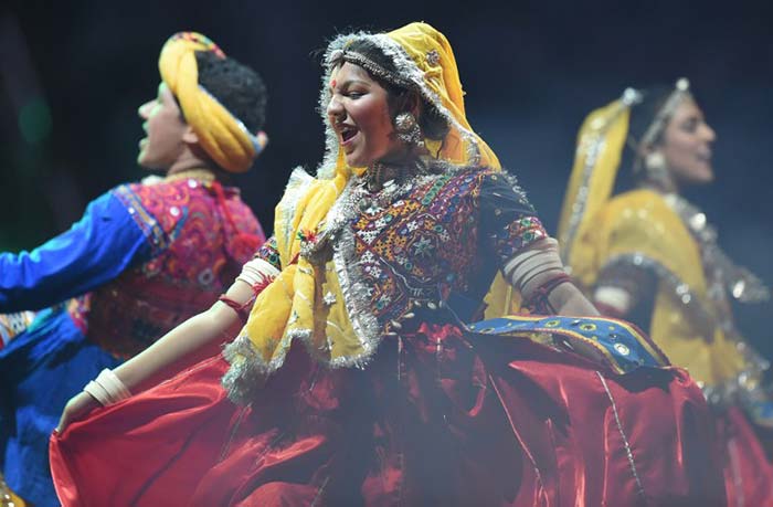 The dance troupe also performed to the Oscar award winning 'Jai Ho' soundtrack. (Agence France-Presse Photo)