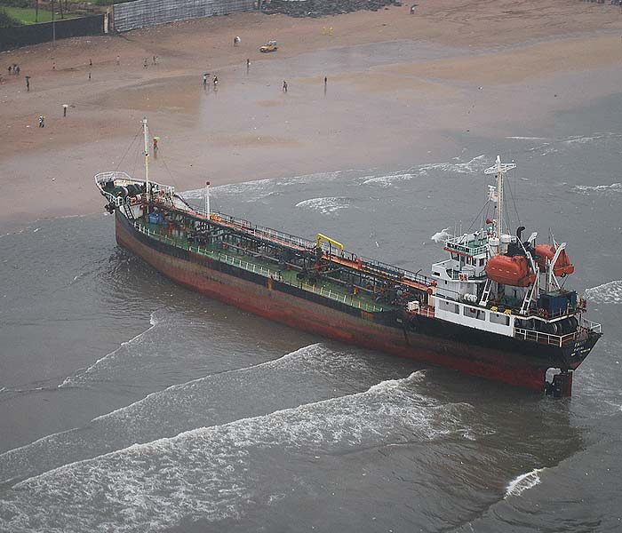 Images of 1000-tonne cargo ship MT Pavit which ran aground at Mumbai's Juhu beach on Sunday. This is the second ship to be grounded here in the last two months. But, unlike the MV Wisdom which weighed almost 9000 tonnes, the MT Pavit is much smaller.