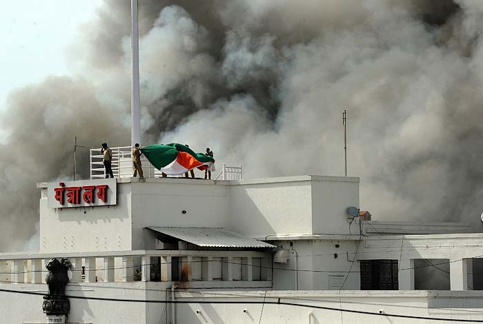 At least 25 fire engines were needed to tackle the inferno that has done considerable damage to the building that houses the chief minister's office. (Photo courtesy: AFP)