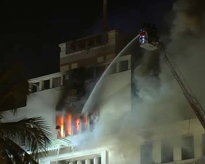 Firefighters worked throughout the night to put out the blaze that engulfed three floors of the Mantralaya building. (NDTV picture)