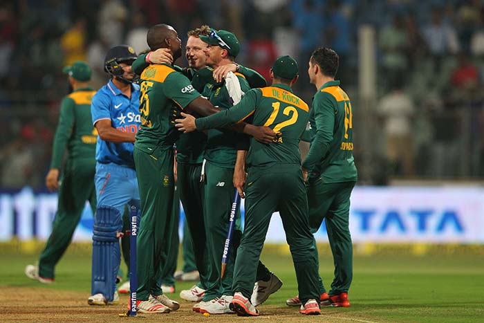 Quinton de Kock, Faf du Plessis and AB de Villiers all hit centuries as South Africa thrashed India by 214 wins on Sunday to clinch the five-match one-day international series. (All BCCI and AFP photos)