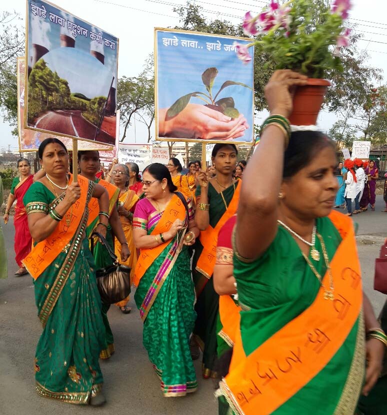 Traditional attire for a cultural competition on devotional songs with two themes: saving the environment and stopping female foeticide.