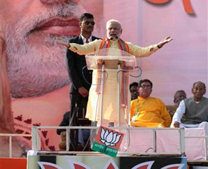 At a rally in West Bengal's Kolkata, he peppered his speech with Bangla quotes, and told the crowd that if they elected his party in all 42 Lok Sabha seats in Bengal, they would enjoy triple benefit- "Mamatadi will bring change here. I will bring you development from Delhi. And then you have Pranabda as President." <a href="http://www.ndtv.com/article/india/in-bengal-narendra-modi-targets-gandhis-says-pranab-mukherjee-should-have-been-pm-in-1984-or-2004-479623"><i>Read more here </i></a>