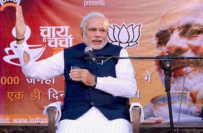 Modi's <i>Chai pe charcha</i> event was relayed live at 1,000 tea stalls in 300 cities. Between sips of tea, he discussed good governance and answered questions through what is pegged as "a unique combination of satellite, DTH, Internet and mobile." <a href="http://www.ndtv.com/article/india/narendra-modi-s-chai-pe-charcha-between-sips-of-tea-a-strong-political-pitch-482554"><i>Read more here </i></a>