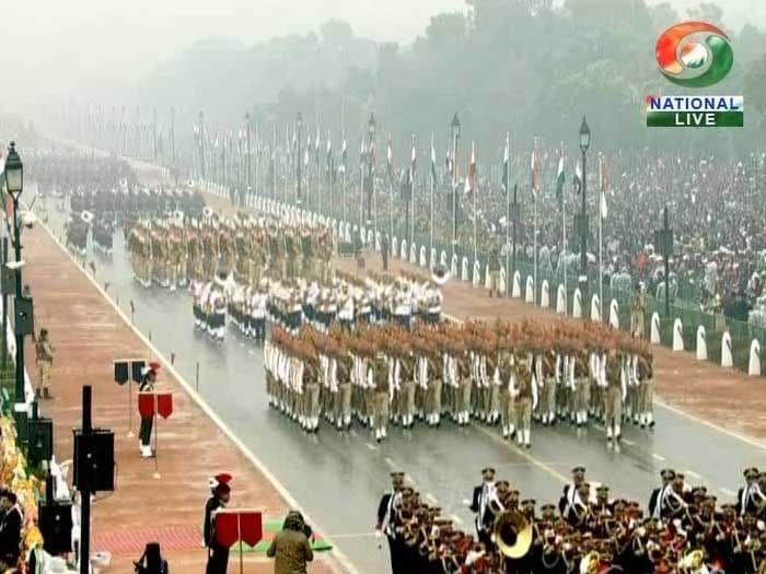 Captain Divya A leads the first ever women's contingent during the parade.