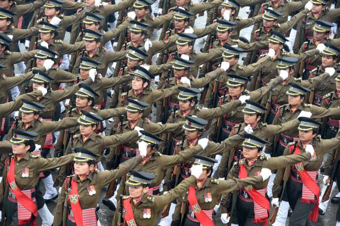 The NCC's senior division of girl cadets during the parade.