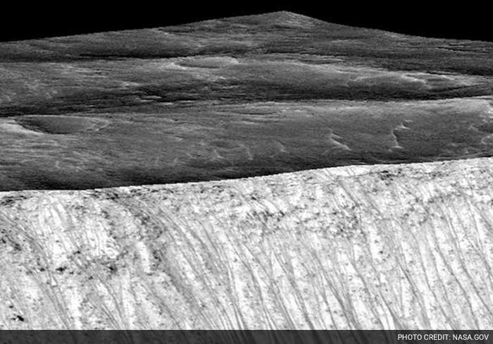 They found telltale fingerprints of salts that form only in the presence of water in narrow channels cut into cliff walls throughout the planet's equatorial region.