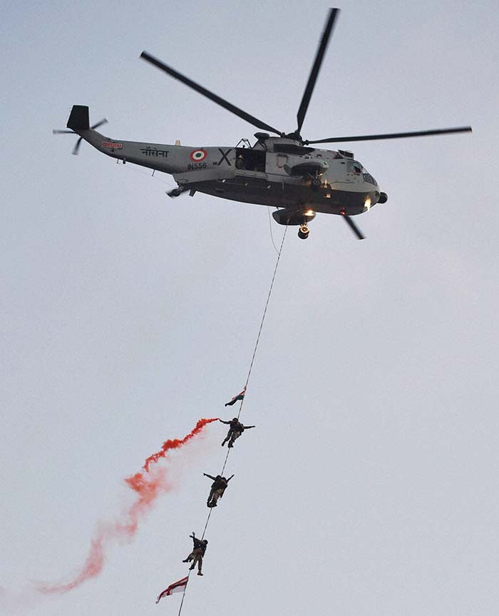 Latest Guided Missile Destroyer of Indian Navy INS Chennai  guarded the Mumbai harbour on Navy Day (Image Courtesy: PTI)