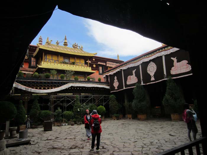 Inner courtyard of Jokhang Temple of Lhasa, Tibet. This is located on Barkhor Square in Lhasa. For most Tibetans, it is the most sacred and important temple in Tibet.