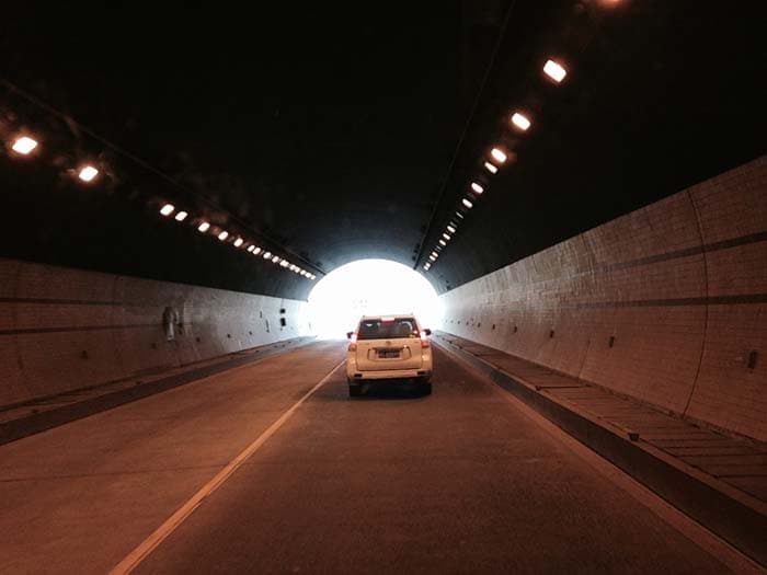 Inside a tunnel en route to Lhasa. Several such tunnels have been built in Tibet to lay more than 1,300 kms of railway line and more than one lakh kms of highways. There are several short, as well as long, tunnles, which have reduced travel time to almost half.