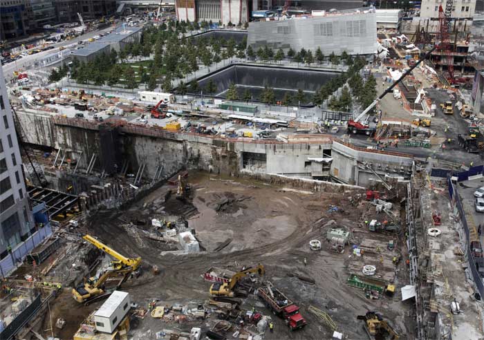 Work continues at the National September 11 Memorial, and at the World Trade Centre site in New York. (AP Photo)