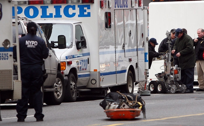 New York Police Department's bomb squad approached the vehicle using a robot camera. (AFP Photo)