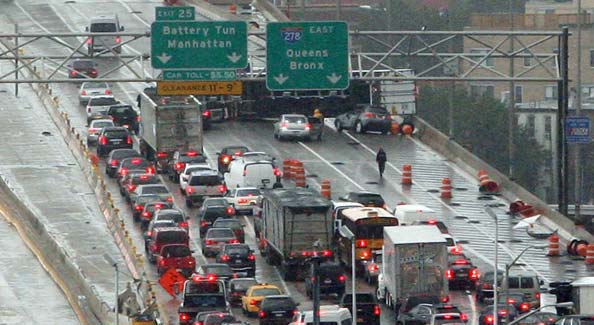 Bus and car traffic was reported at a standstill through much of the hardest-hit areas. <br><br>(NYT Photo)