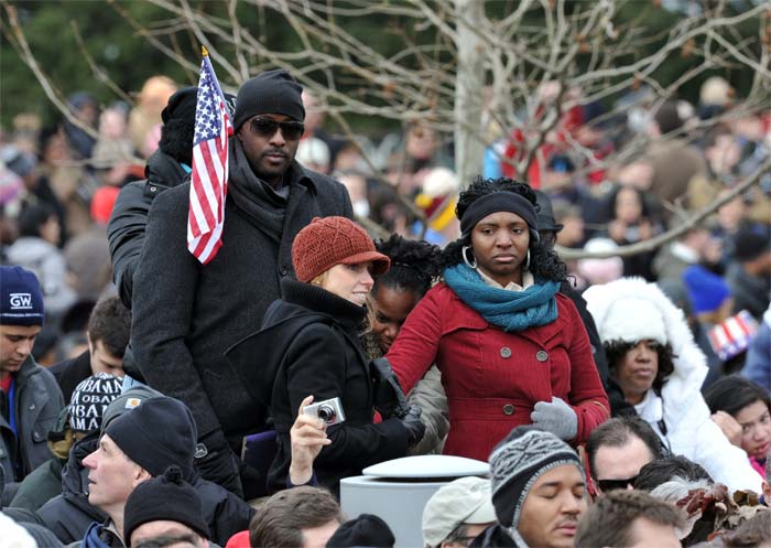 The mood surrounding Obama's second inaugural is more subdued than it was four years ago, when the swearing in of the nation's first black president drew 1.8 million people to the Mall.</br></br>
Image courtesy: AFP