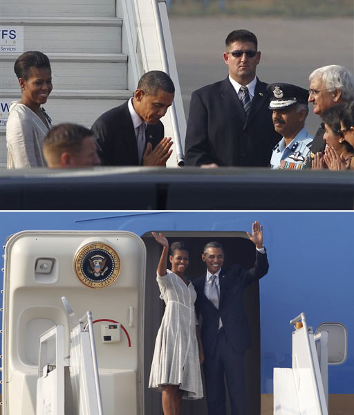 Obama receives the ceremonial guard of honour.