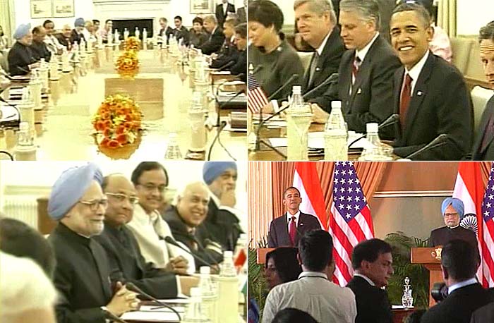 The Indo-US delegation met for bilateral talks at the Hyderabad House. Here the ministers from the two sides can be seen.