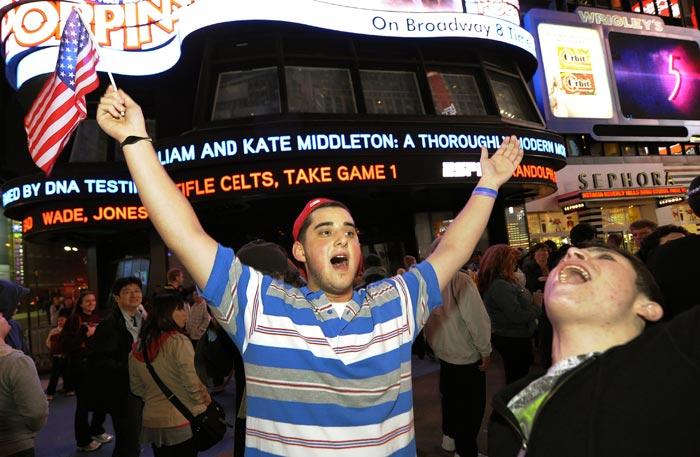 A man celebrates the killing of the mastermind of the September 11, 2001 attacks on the World Trade Centre. (Photo: AFP)