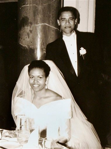 <b>Holy ties:</b> This photo released by Obama for America shows US PResident Barack Obama and his bride Michelle Robinson, a fellow Harvard Law School graduate, on their wedding day October 18, 1992, in Chicago, Illinois.