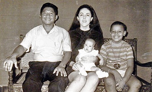 <b>One to remember:</b> This 1970's photo shows Obama with his mother Ann Dunham, center, his Indonesian step-father Lolo Soetoro, and his less than one-year-old sister Maya Soetoro in Jakarta, Indonesia.