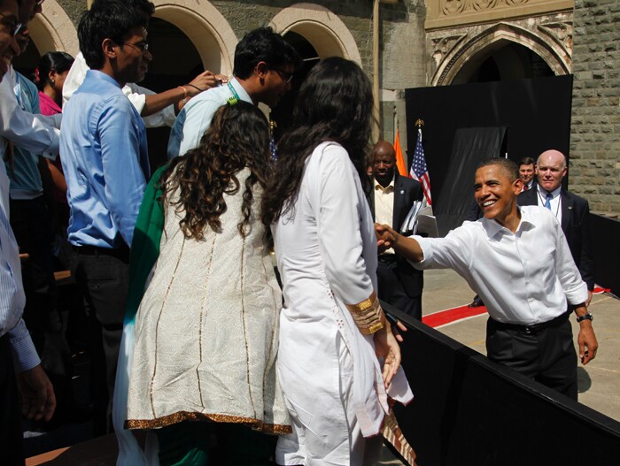 The Obamas then interacted with students at St Xavier's. While addressing the students, the US President said that Washington will not mediate between India and Pakistan. (AP Photo)