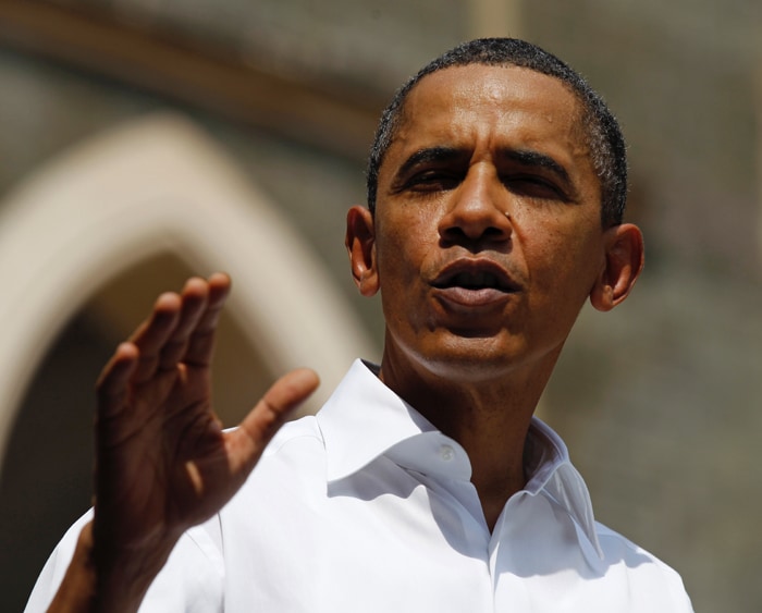 The US President then visited St Xavier's College, where he first interacted with villagers from Kanpura, near Ajmer in Rajasthan, via video conferencing. (AP Photo)