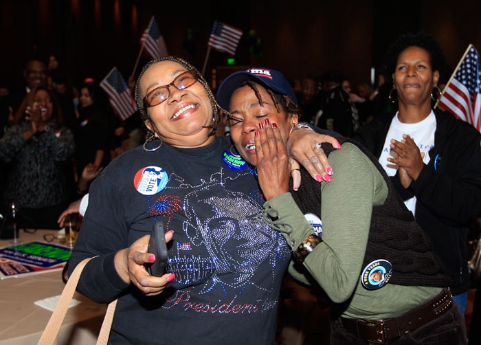 Supporters get emotional after Obama's win.