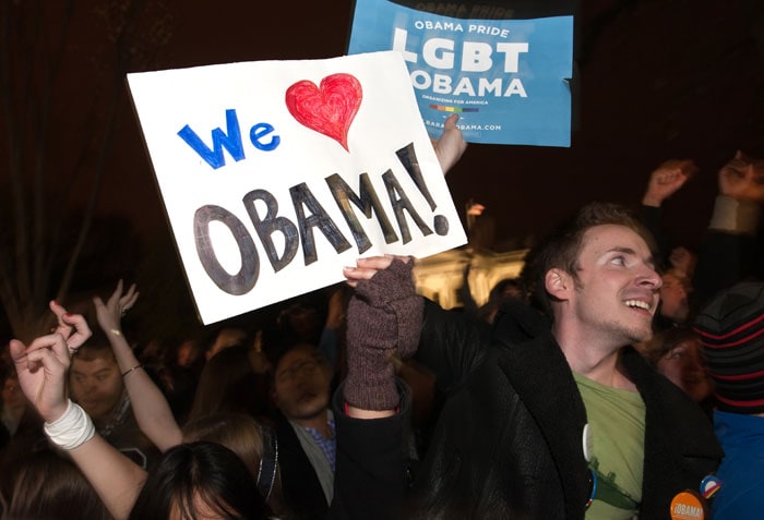 A thumbs up from the gay and lesbian community. Opposition to same-sex marriage was one of the key points on Republican candidate Mitt Romney's agenda.