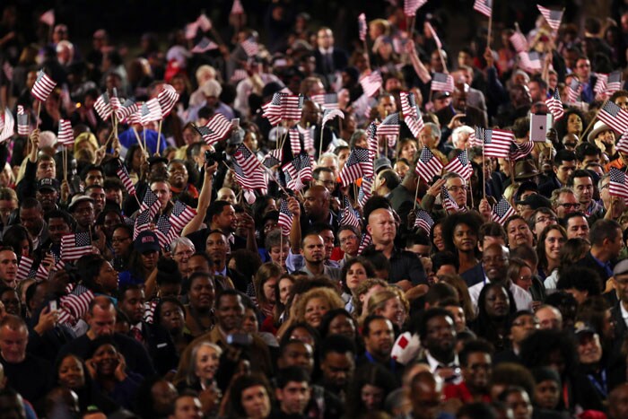 Thousands of supporters cheer for President Obama in Chicago.