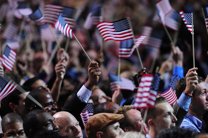 A sea of stars and stripes as euphoria over Obama's win grips America.