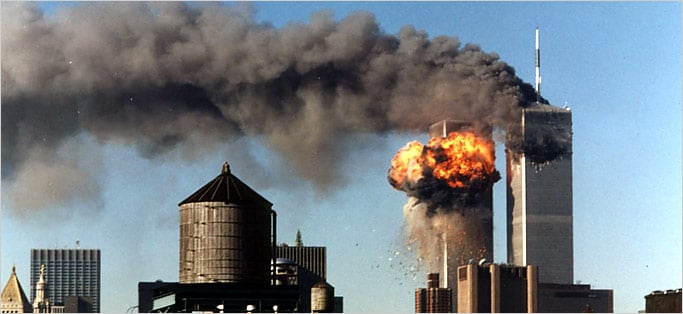 The Sept. 11, 2001, attack on the World Trade Center in New York. (Photo courtesy: New York Times)