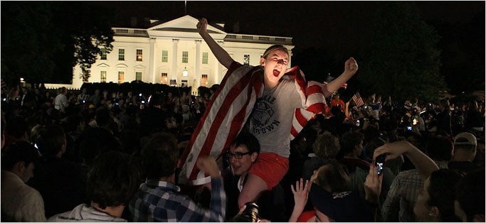 A crowd celebrated outside the White House on Sunday. (Photo courtesy: New York Times)