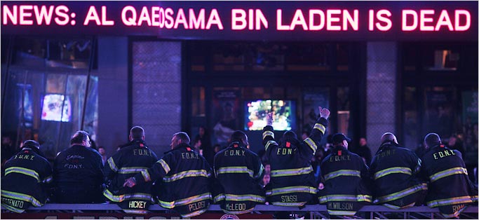 In Times Square, the mood on the street was jubilant. (Photo courtesy: New York Times)