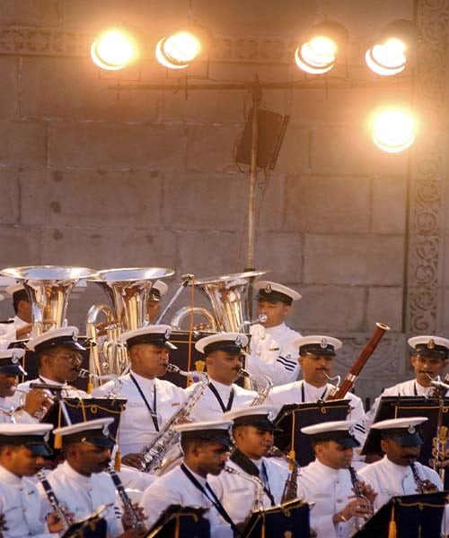 After 3 days of the Republic Day Parade, a moving ceremony known as the ?Beating Retreat? is held that marks the formal end of the celebrations. <br><br>This ceremony revives an ancient war custom according to which troops used to stop fighting at sunset.<br><br>The ceremony opens with a parade by select contingents of the Armed Forces set to scintillating performances by the Armed Forces bands. <br><br>The parade climaxes with all the bands playing in unison. The hymn 'Abide with me' said to be Mahatma Gandhi's favorite is a permanent feature of the ceremony.(AFP Photo)