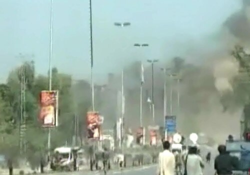 An eye witness said that two blasts were car suicide attacks. One of the bomber rammed explosive laden vehicle into a security check post.(Image Courtesy: Dawn News)