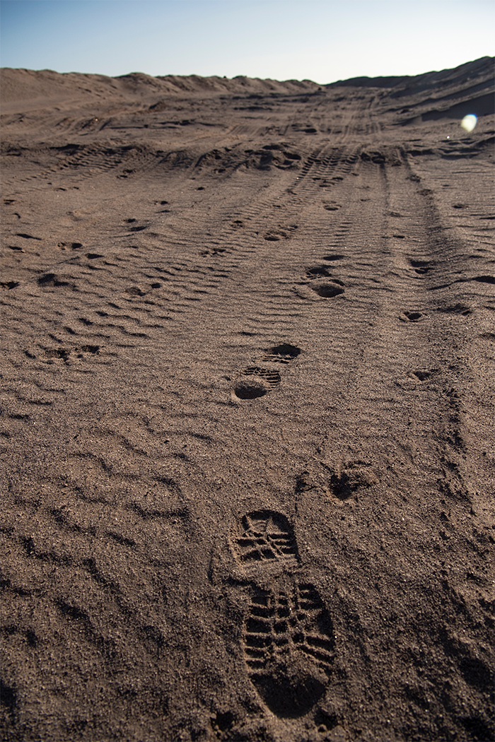 Footprint of a Venezuelan migrant crossing illegally from Peru by Chilean border police, in Arica, Chile.