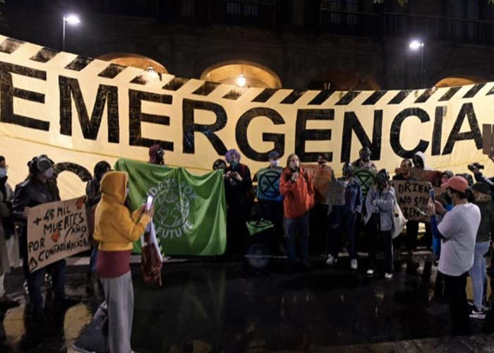 Members of environmental groups Greenpeace, La Ecolectiva and Fridays For Future demonstrate outside the Supreme Court against the Electric Reform and Pemex, in Mexico City.