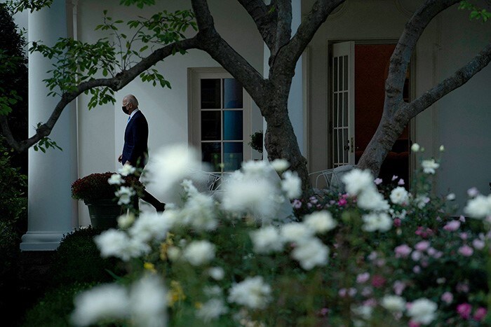 US President Joe Biden walks from the West Wing to Marine One on the South Lawn of the White House in Washington, DC.