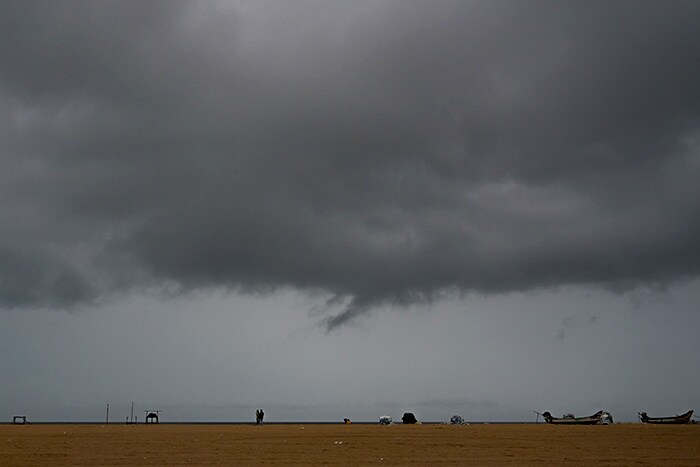 Dark clouds loom over Marina beach in Chennai.