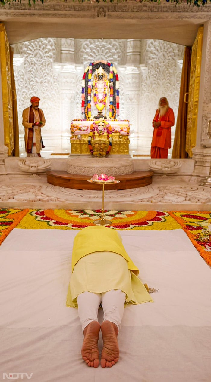 Prime Minister Narendra Modi prostrates before Lord Ram at the Ram temple.