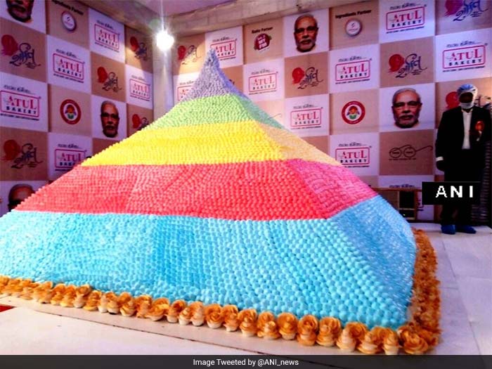 A huge cake weighing 3750 kg has been made for PM Modi's birthday, attempting to break world record for world's biggest cake.