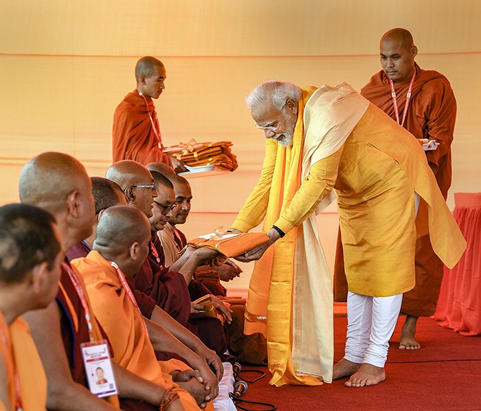 PM Modi during the foundation ceremony of India International Centre for Buddhist Culture and Heritage at Lumbini Monastic Zone, in Lumbini.