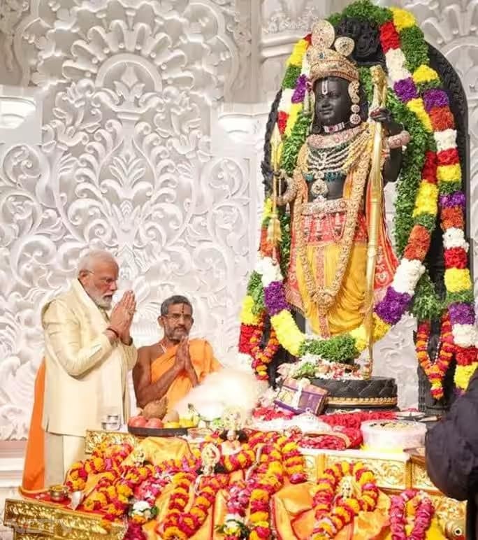 PM Modi prays to Ram Lalla during Pran Pratishtha ceremony in Ayodhya