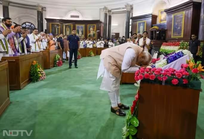 PM Modi bows to the Constitution in the Central Hall of Samvidhan Sadan (Old Parliament House)