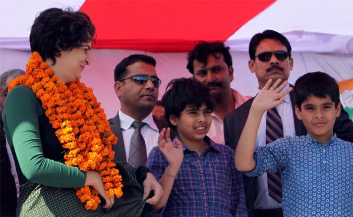 Priyanka Gandhi with her children during her Uttar Pradesh poll campaign