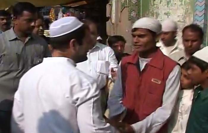 Eid-ul-Azha or Festival of Sacrifice honours Abraham's willingness to sacrifice his son Ishmael on the order of God, who according to Islamic tradition provided a lamb in the boy's place.<br> <br>
Seen here: Rahul Gandhi interacting with locals in Amethi. (NDTV Photo)