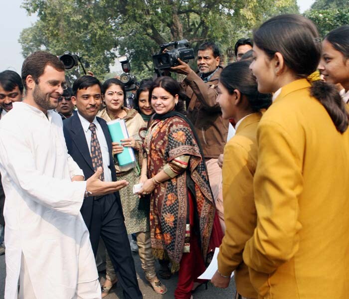 Rahul was visibly pleased when some students told him that they were not averse to joining politics. (PTI)